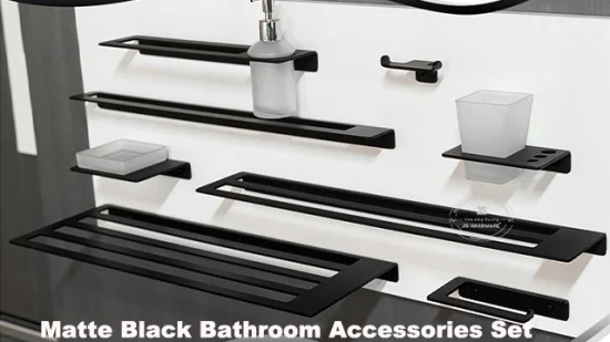 Modernes 6-teiliges Bad-Hardware-Set, moderne, luxuriöse, mattschwarze Hotel-Badezimmerprodukte, Bad-Accessoires